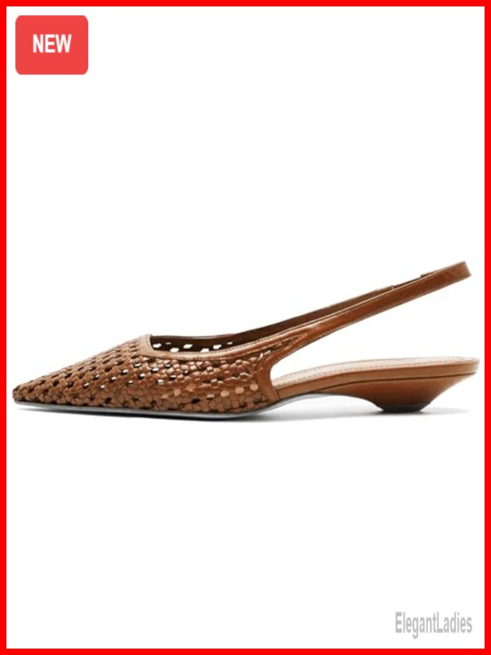 Women's Pointed Toe Woven Slingback Kitten Heel Pumps with Elastic Strap